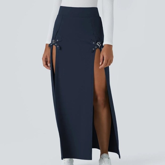 HALARA Dresses & Skirts - Halara High Waisted‎ Decorative Buckle Split 2-in-1 Maxi Skirt Sapphire XS NWT